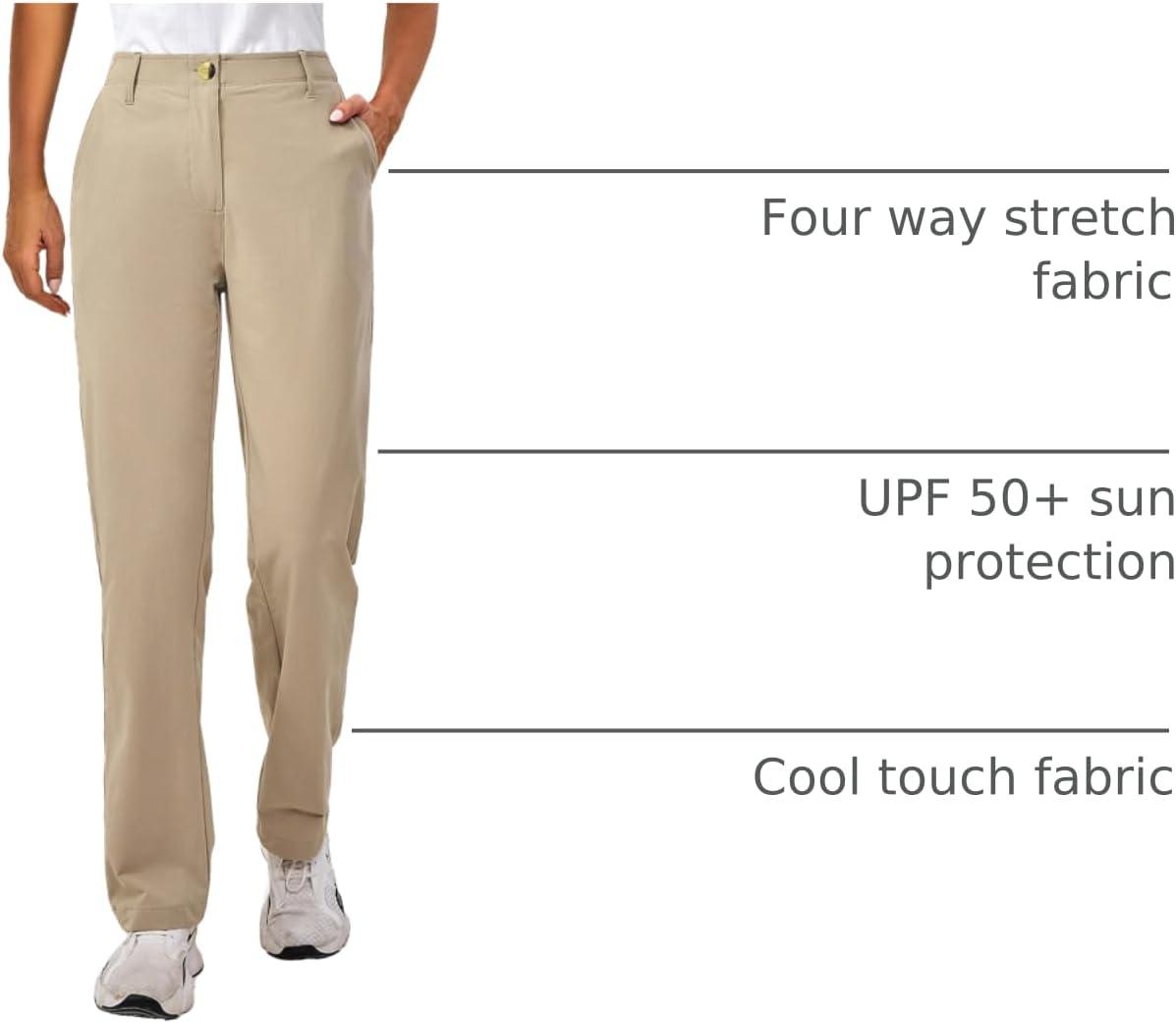 imageLittle Donkey Andy Womens Golf Pants Stretch Quick Dry Lightweight Straight Leg Business Casual Slacks with PocketsAlight Khaki