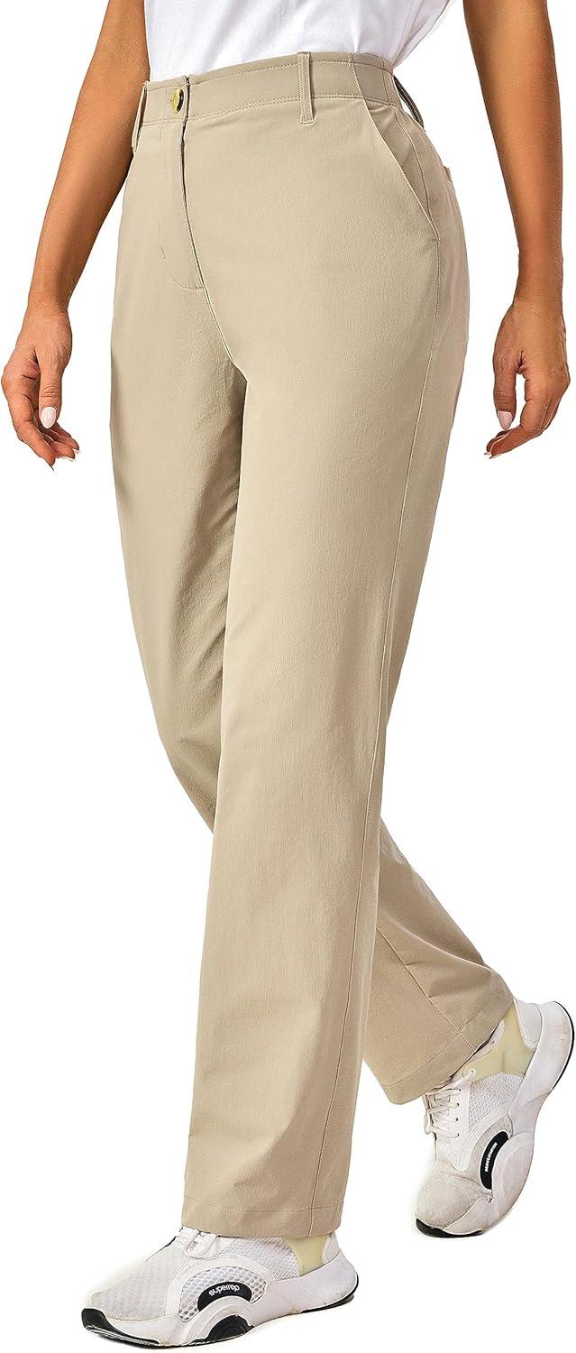 imageLittle Donkey Andy Womens Golf Pants Stretch Quick Dry Lightweight Straight Leg Business Casual Slacks with PocketsAlight Khaki
