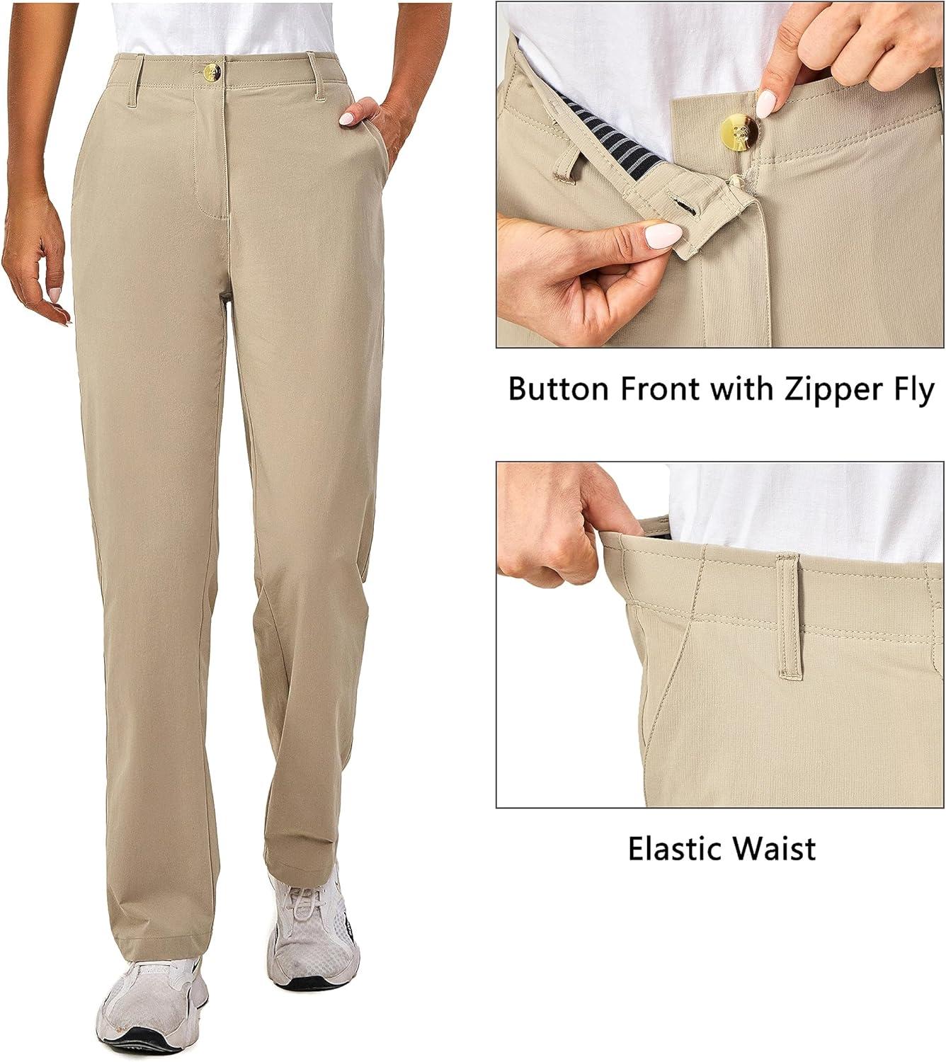 imageLittle Donkey Andy Womens Golf Pants Stretch Quick Dry Lightweight Straight Leg Business Casual Slacks with PocketsAlight Khaki