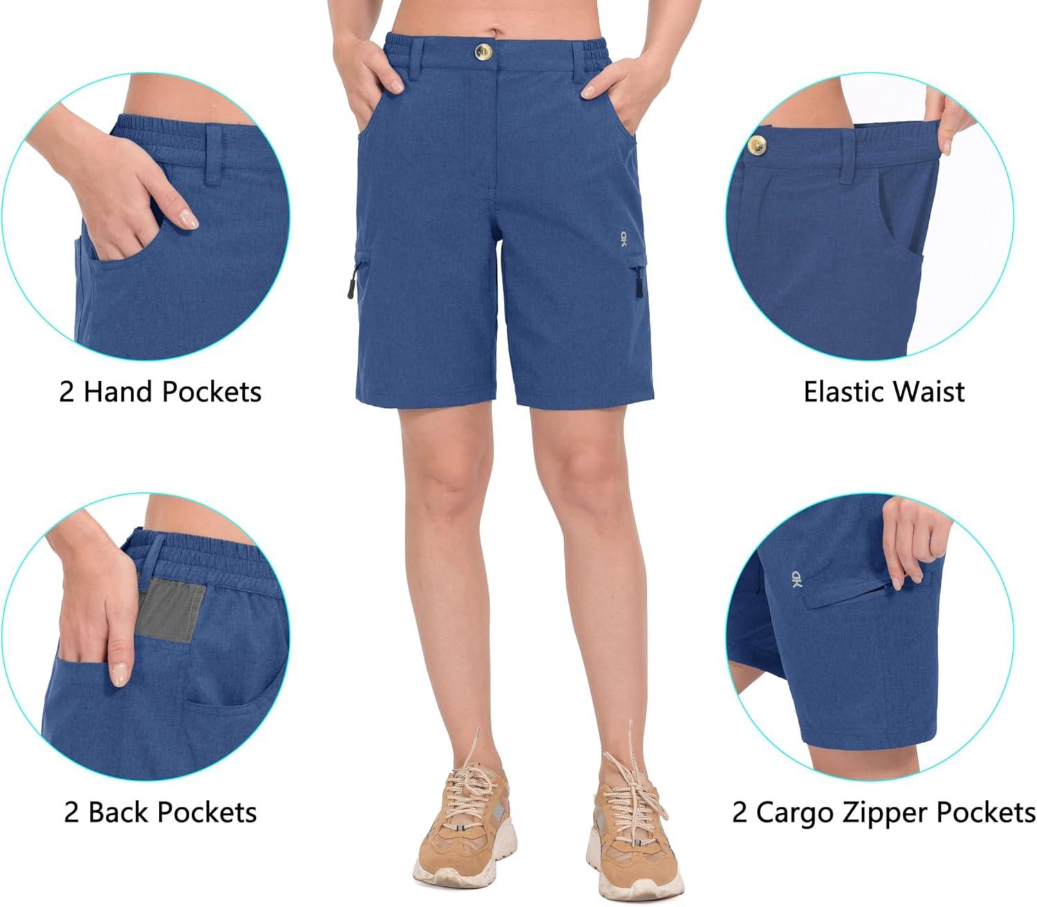 imageLittle Donkey Andy Womens Hiking Shorts 105 Inch Inseam Lightweight Quick Dry Running Golf Shorts with Zipper PocketsBlue Heather