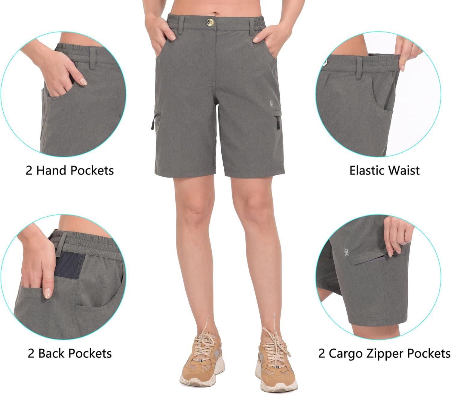 imageLittle Donkey Andy Womens Hiking Shorts 105 Inch Inseam Lightweight Quick Dry Running Golf Shorts with Zipper PocketsGray Heather
