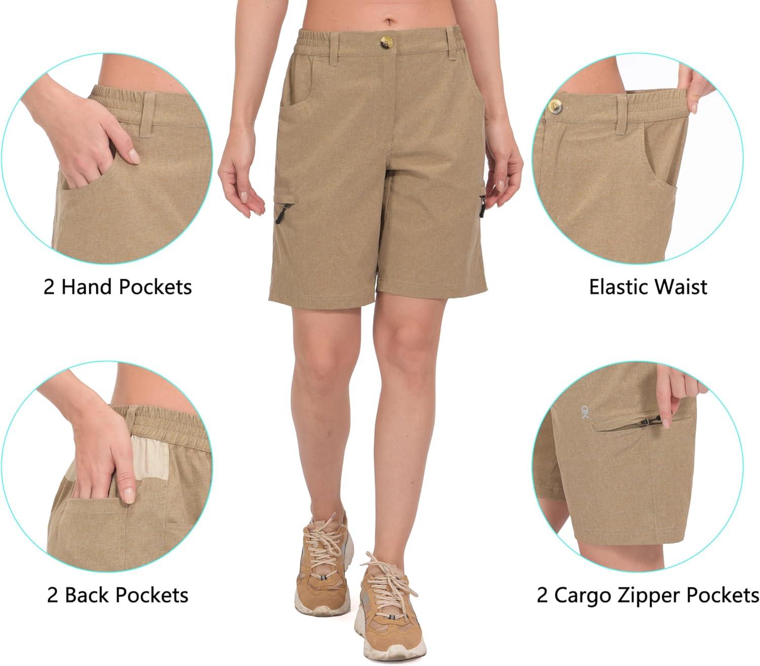 imageLittle Donkey Andy Womens Hiking Shorts 105 Inch Inseam Lightweight Quick Dry Running Golf Shorts with Zipper PocketsKhaki Heather