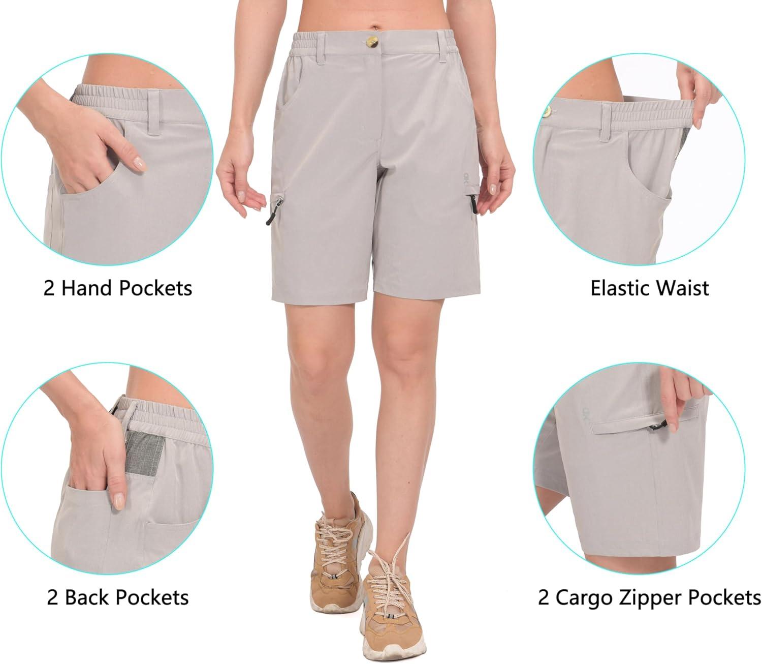 imageLittle Donkey Andy Womens Hiking Shorts 105 Inch Inseam Lightweight Quick Dry Running Golf Shorts with Zipper PocketsLight Gray Heather