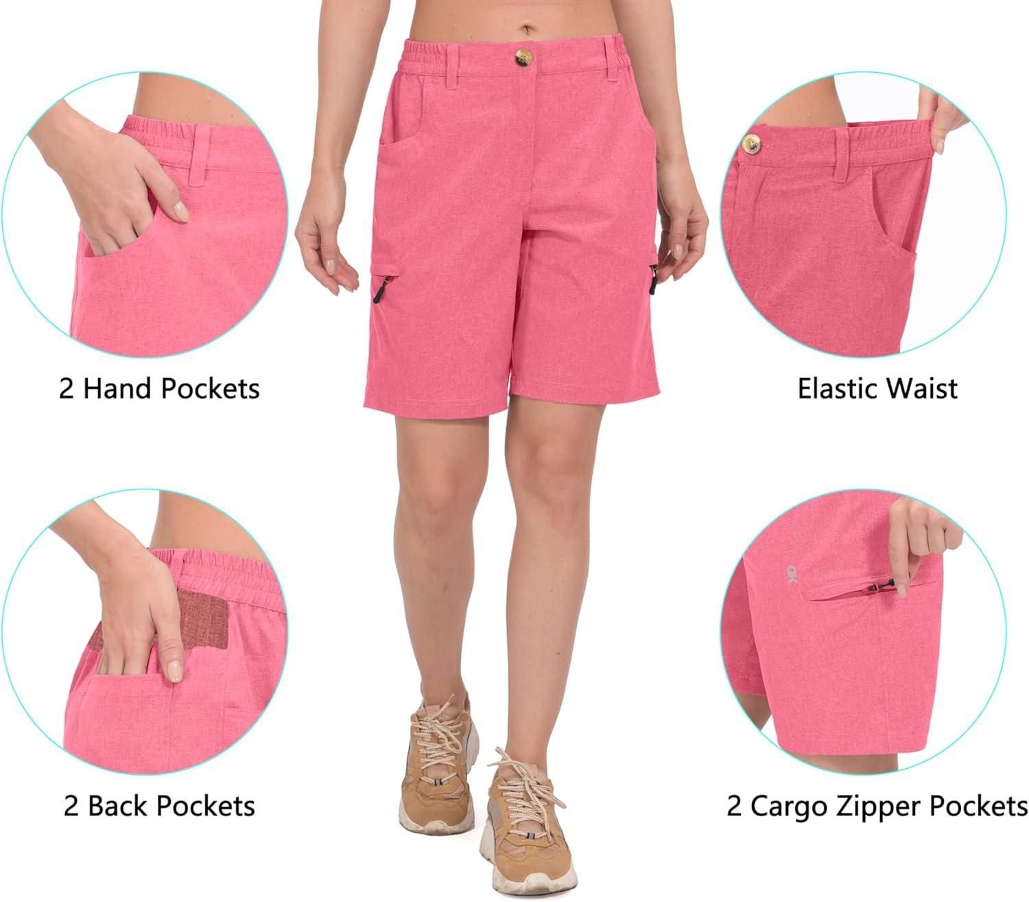 imageLittle Donkey Andy Womens Hiking Shorts 105 Inch Inseam Lightweight Quick Dry Running Golf Shorts with Zipper PocketsPink Heather