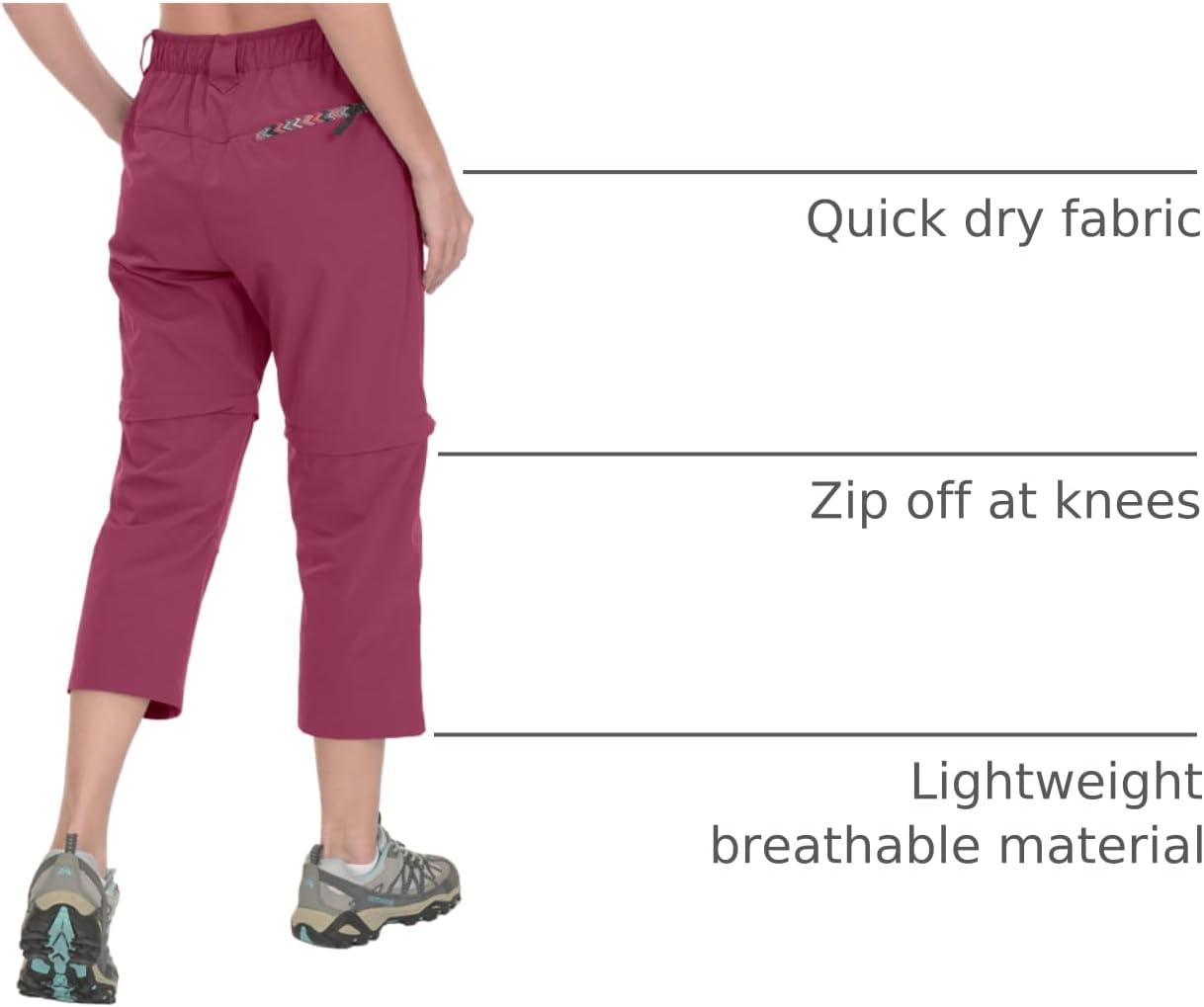 imageLittle Donkey Andy Womens Hiking Zip Off Capri Pants Lightweight Quick Dry UPF 50 Convertible Shorts with 4 PocketsCapris Burgundy