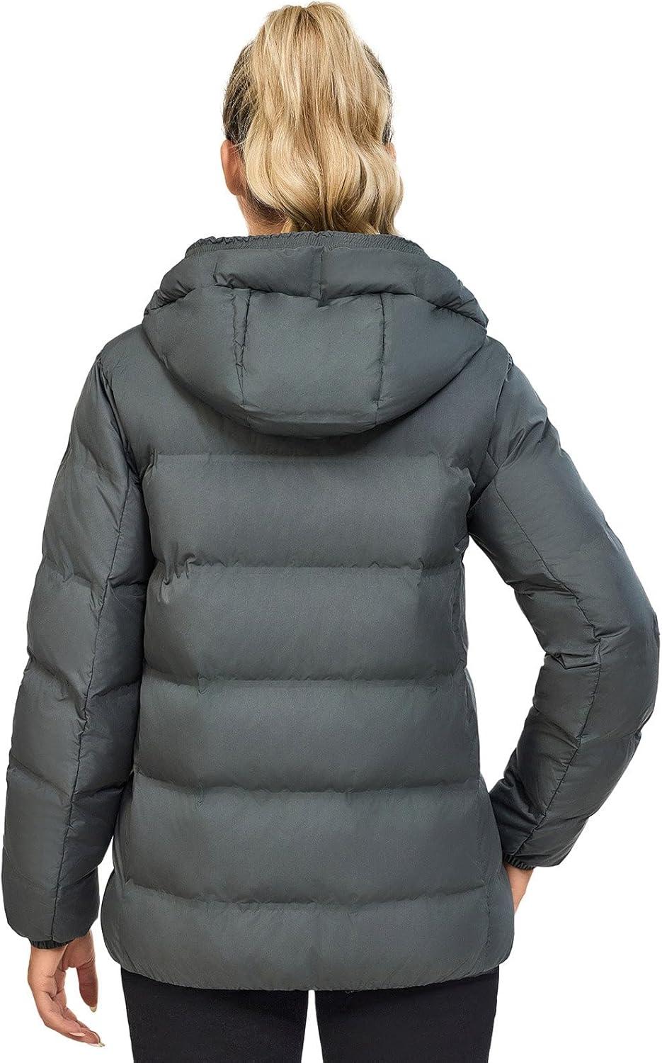 imageLittle Donkey Andy Womens Hooded Puffer Jacket FullZip Winter Lightweight Windproof Warm Quilted Coat with PocketsGrey