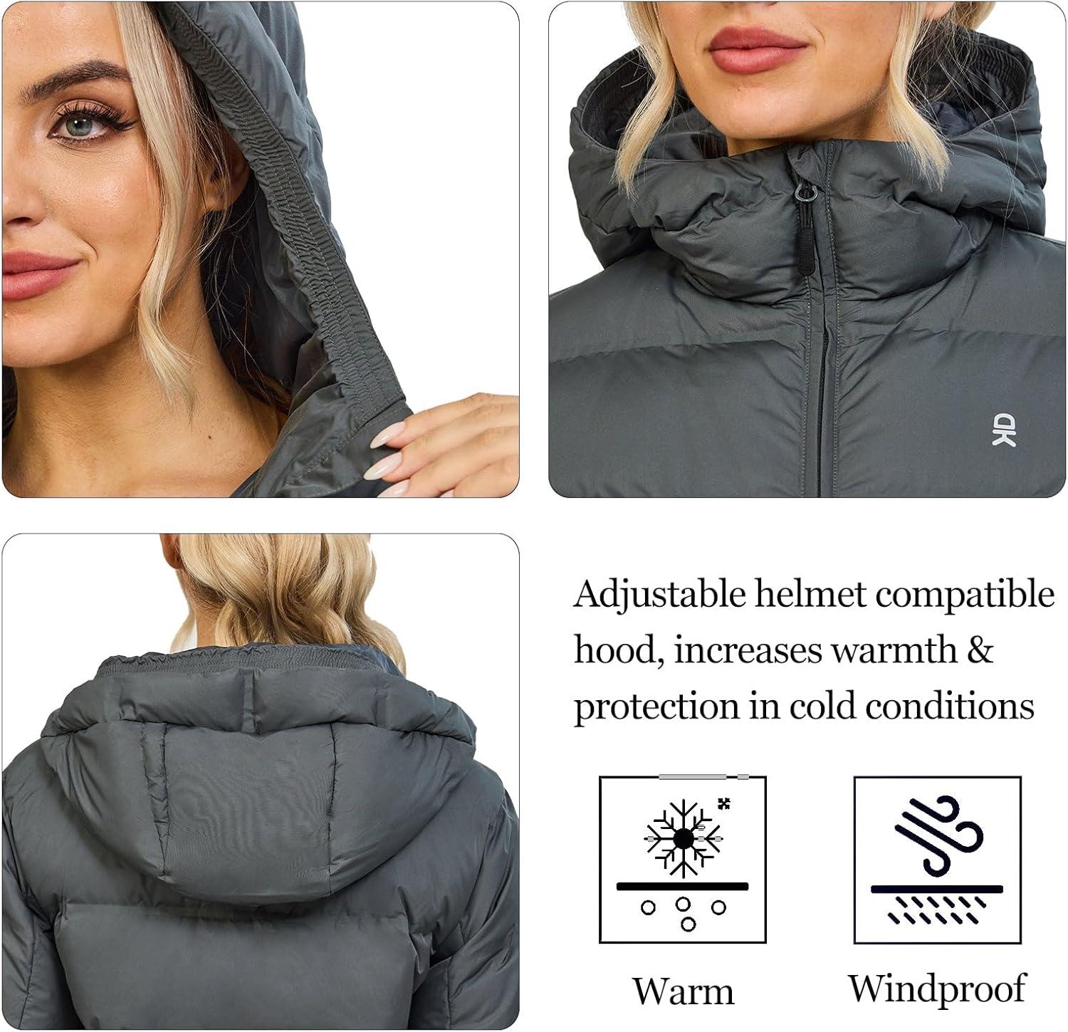 imageLittle Donkey Andy Womens Hooded Puffer Jacket FullZip Winter Lightweight Windproof Warm Quilted Coat with PocketsGrey