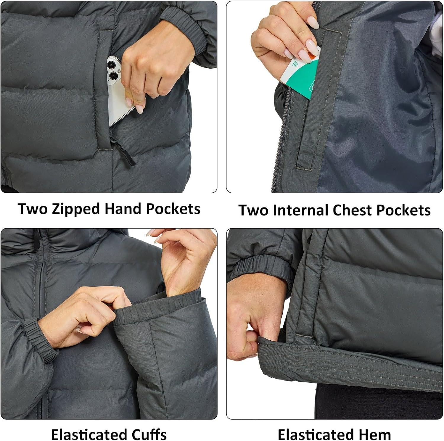 imageLittle Donkey Andy Womens Hooded Puffer Jacket FullZip Winter Lightweight Windproof Warm Quilted Coat with PocketsGrey