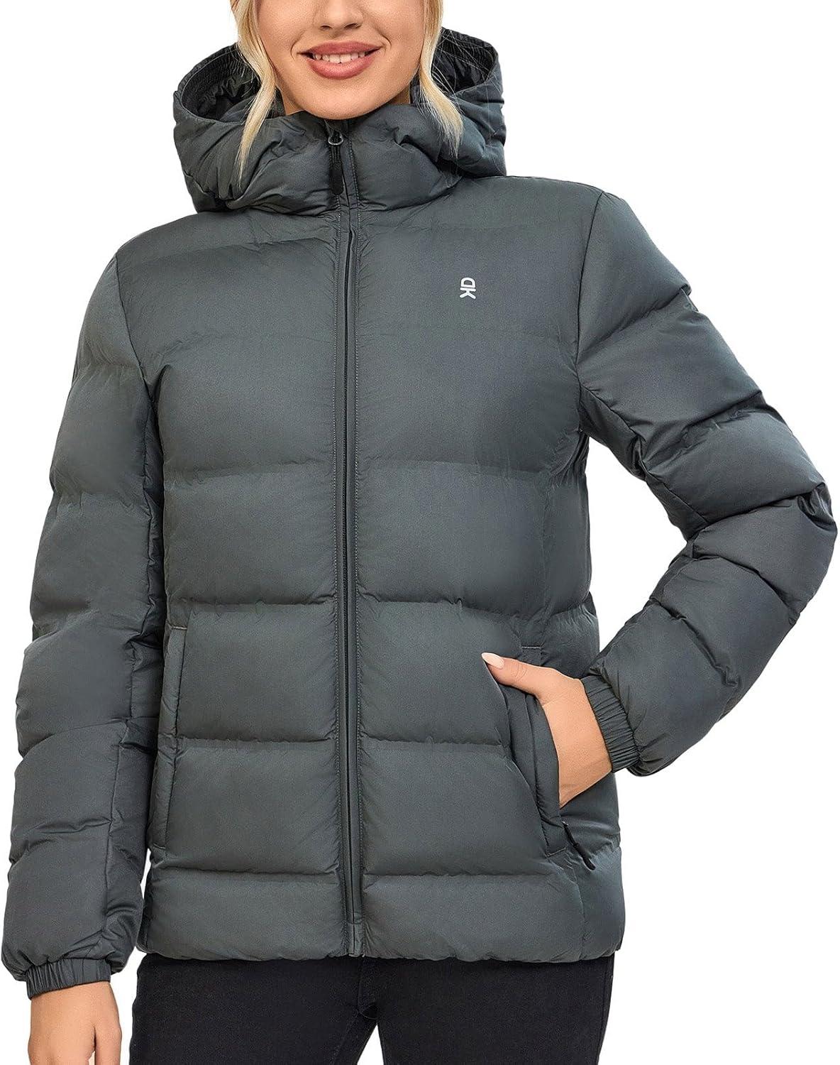 imageLittle Donkey Andy Womens Hooded Puffer Jacket FullZip Winter Lightweight Windproof Warm Quilted Coat with PocketsGrey