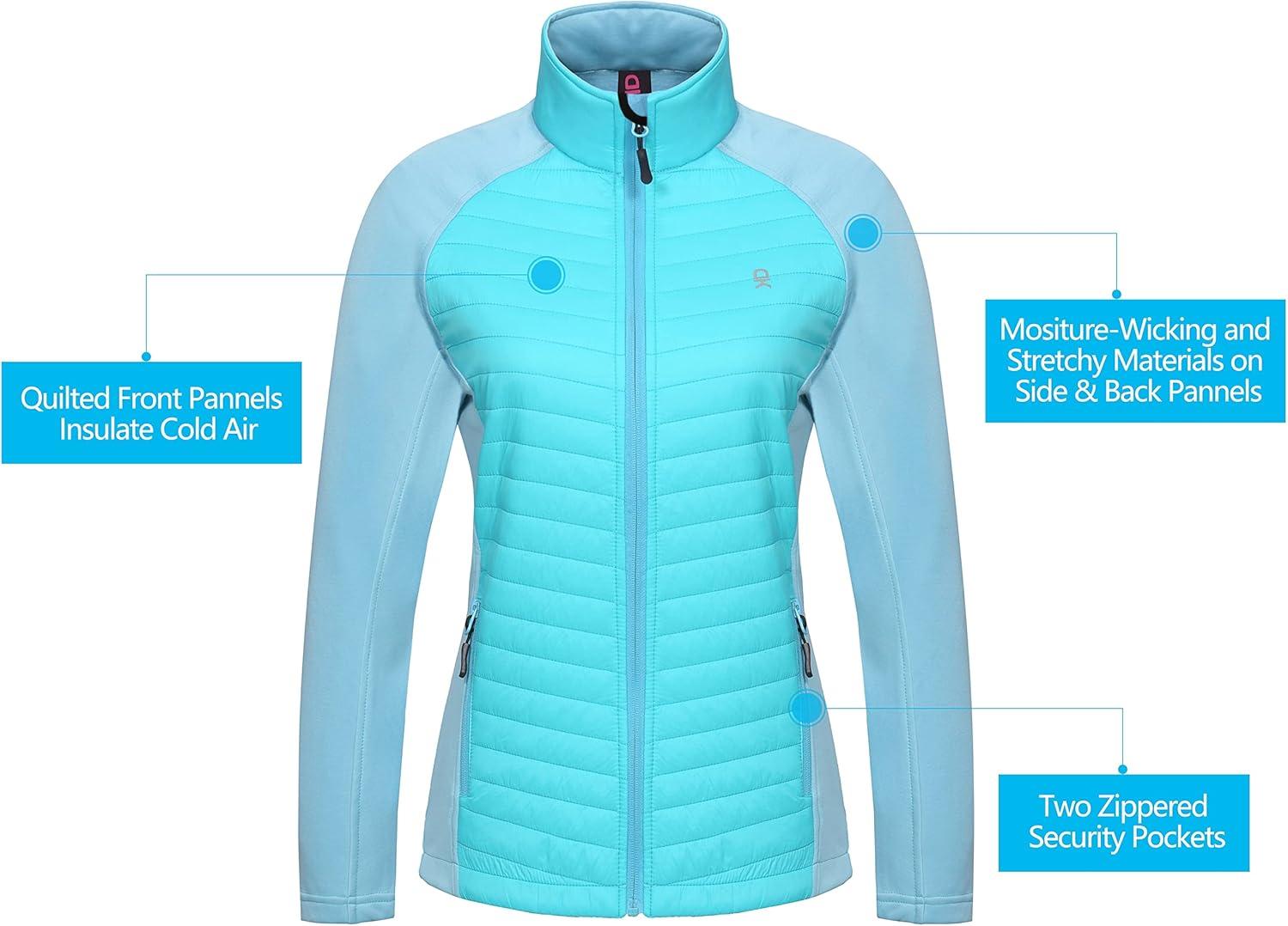 imageLittle Donkey Andy Womens Insulated Hiking Jacket Thermal Running Hybrid Jacket Lightweight Breathable and WarmUpgrade Blue Radiance