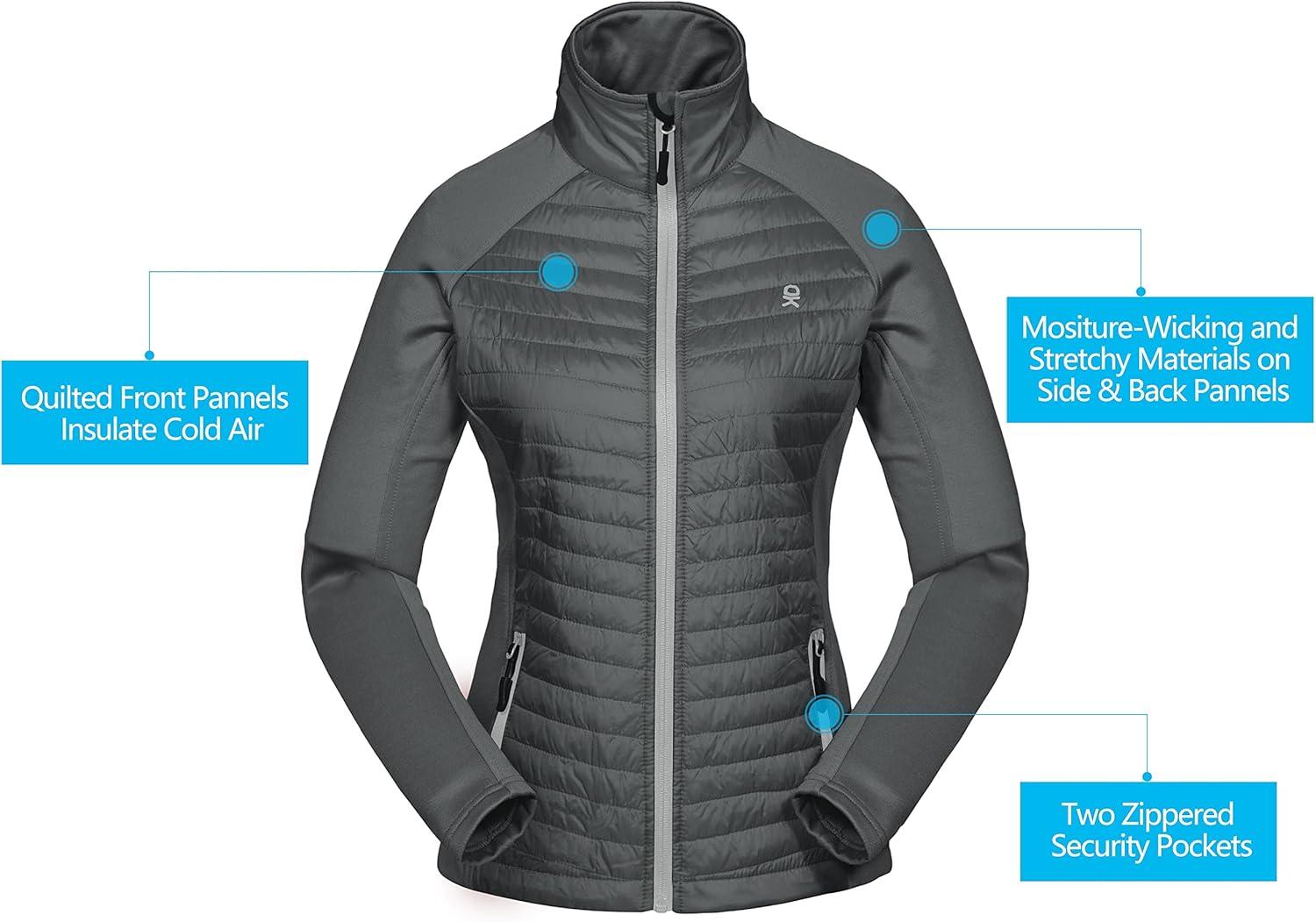 imageLittle Donkey Andy Womens Insulated Hiking Jacket Thermal Running Hybrid Jacket Lightweight Breathable and WarmUpgrade Gray