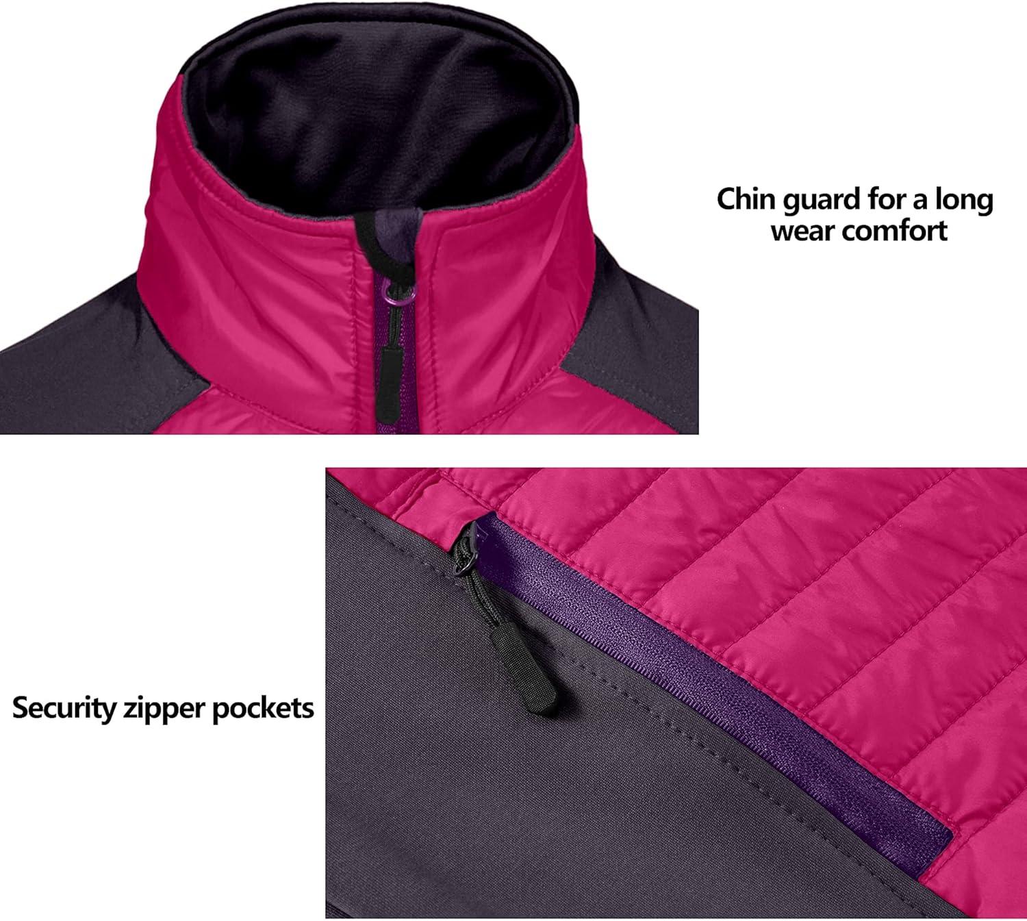 imageLittle Donkey Andy Womens Insulated Hiking Jacket Thermal Running Hybrid Jacket Lightweight Breathable and WarmUpgrade Rose