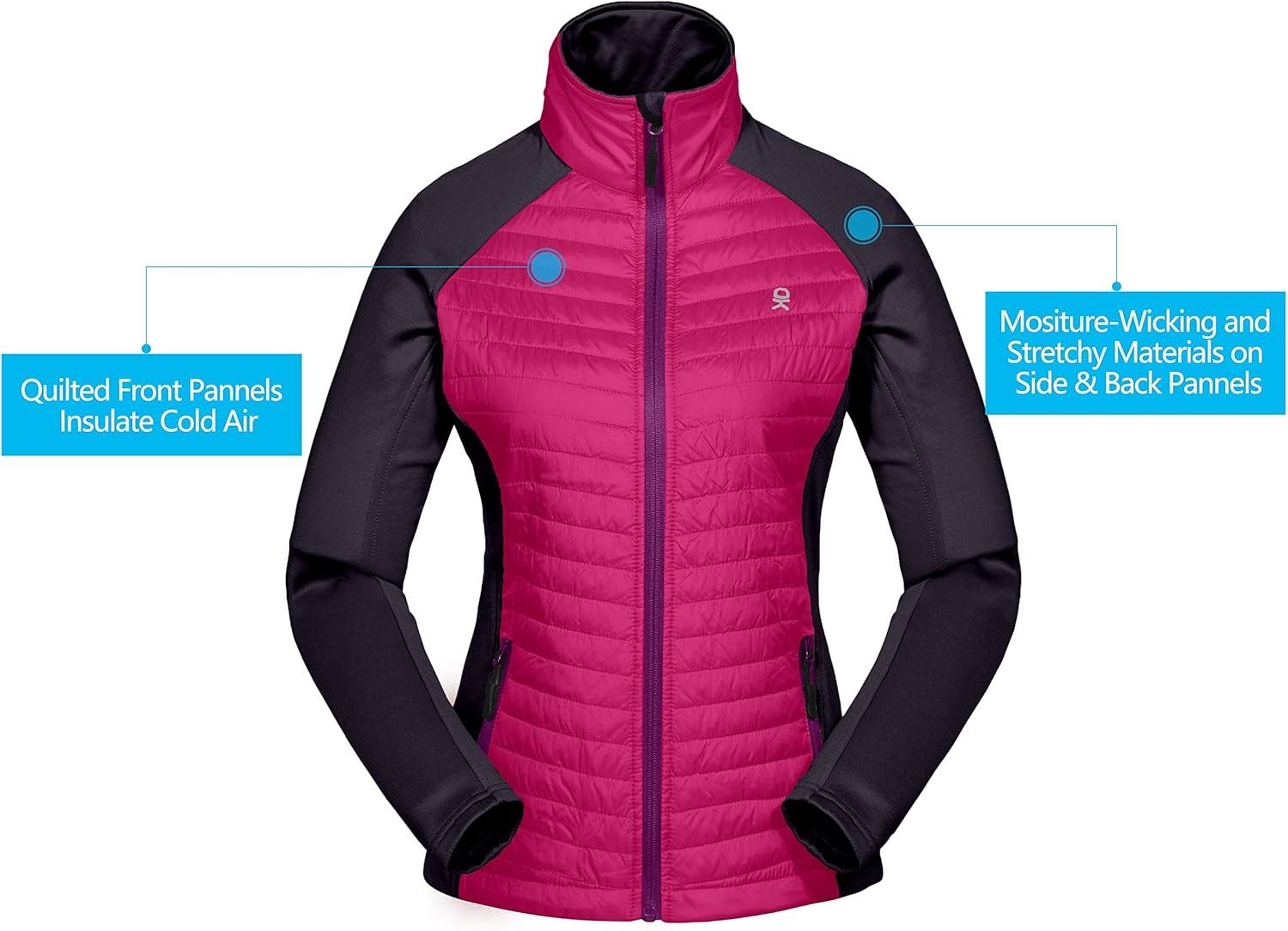 imageLittle Donkey Andy Womens Insulated Hiking Jacket Thermal Running Hybrid Jacket Lightweight Breathable and WarmUpgrade Rose