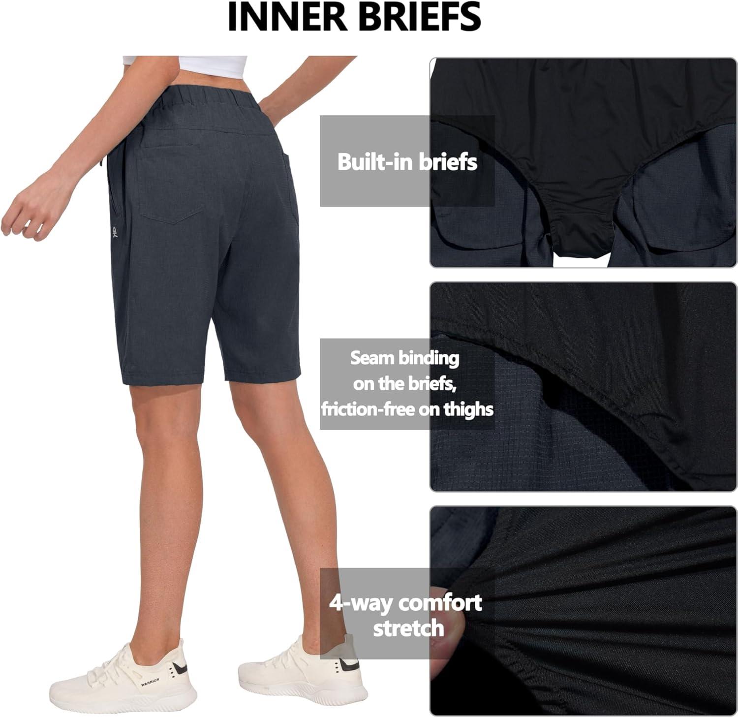 imageLittle Donkey Andy Womens Lightweight Breathable Hiking Shorts QuickDry Golf Shorts with Zipper Pockets AirHoles TechBlack Heather