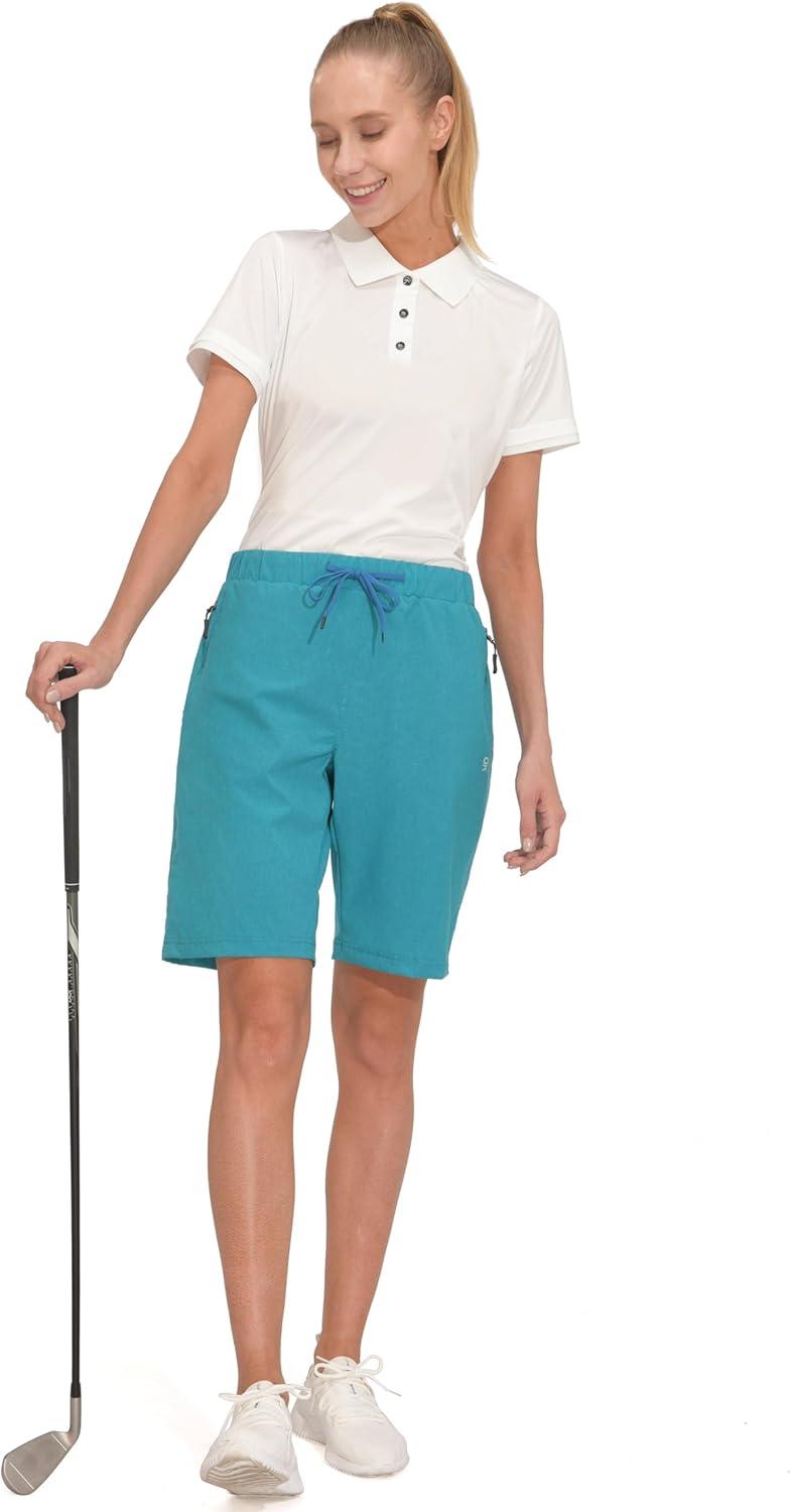 imageLittle Donkey Andy Womens Lightweight Breathable Hiking Shorts QuickDry Golf Shorts with Zipper Pockets AirHoles TechBluebrid Heather