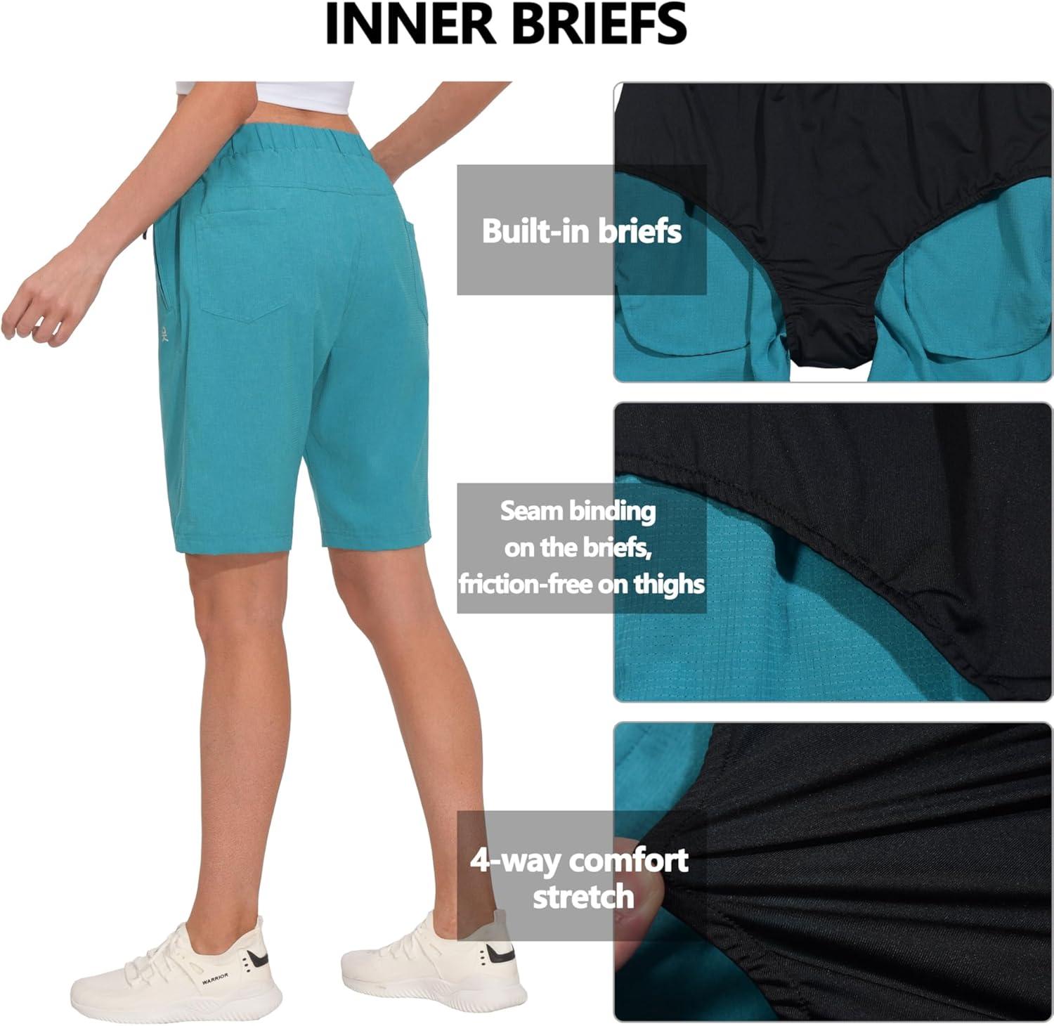 imageLittle Donkey Andy Womens Lightweight Breathable Hiking Shorts QuickDry Golf Shorts with Zipper Pockets AirHoles TechBluebrid Heather