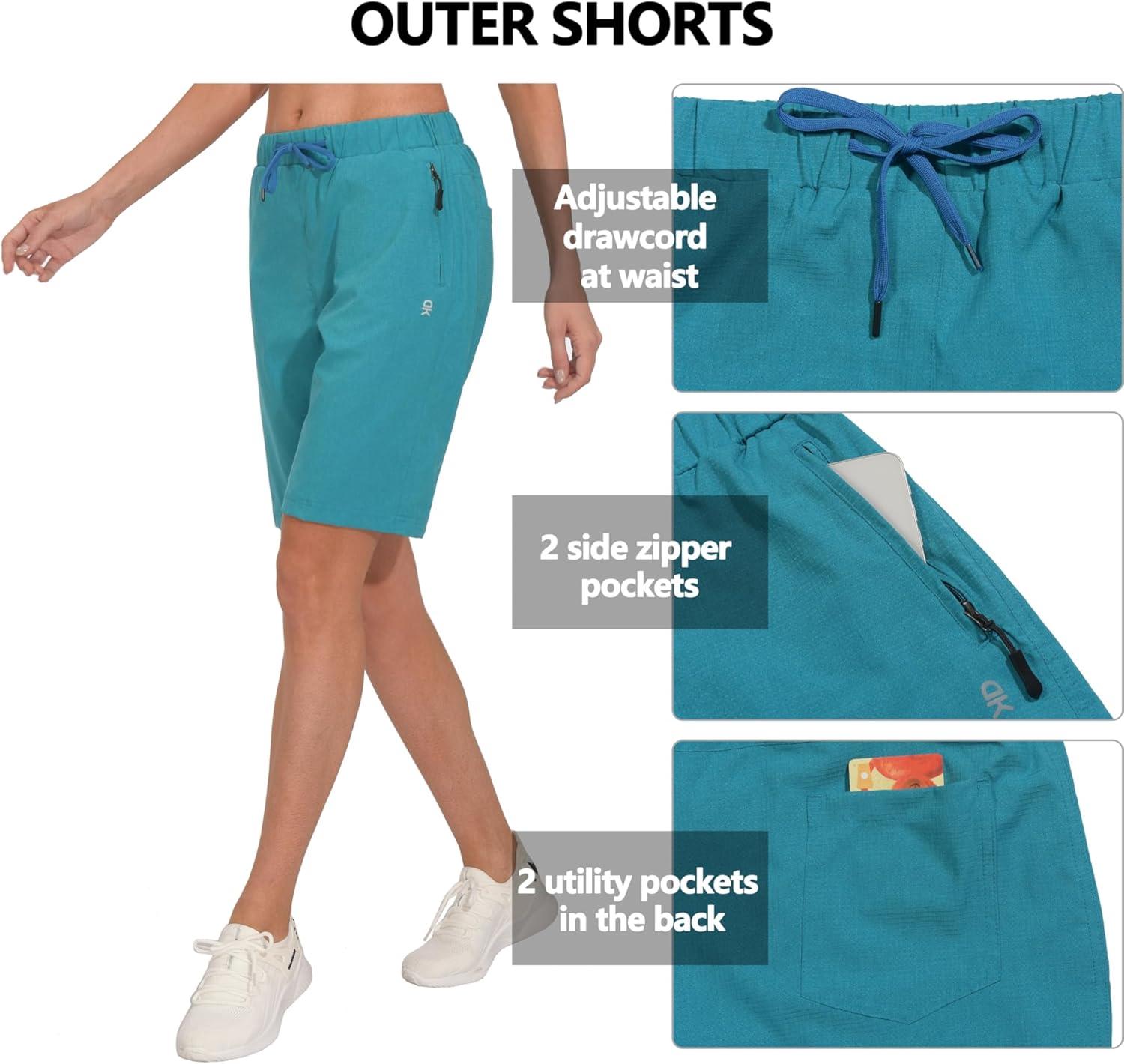 imageLittle Donkey Andy Womens Lightweight Breathable Hiking Shorts QuickDry Golf Shorts with Zipper Pockets AirHoles TechBluebrid Heather