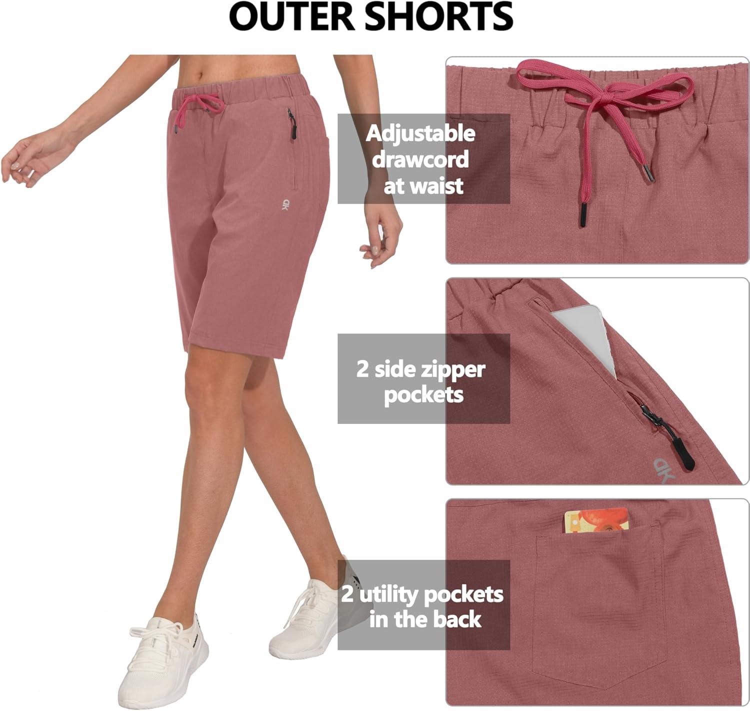 imageLittle Donkey Andy Womens Lightweight Breathable Hiking Shorts QuickDry Golf Shorts with Zipper Pockets AirHoles TechWatermelon Heather