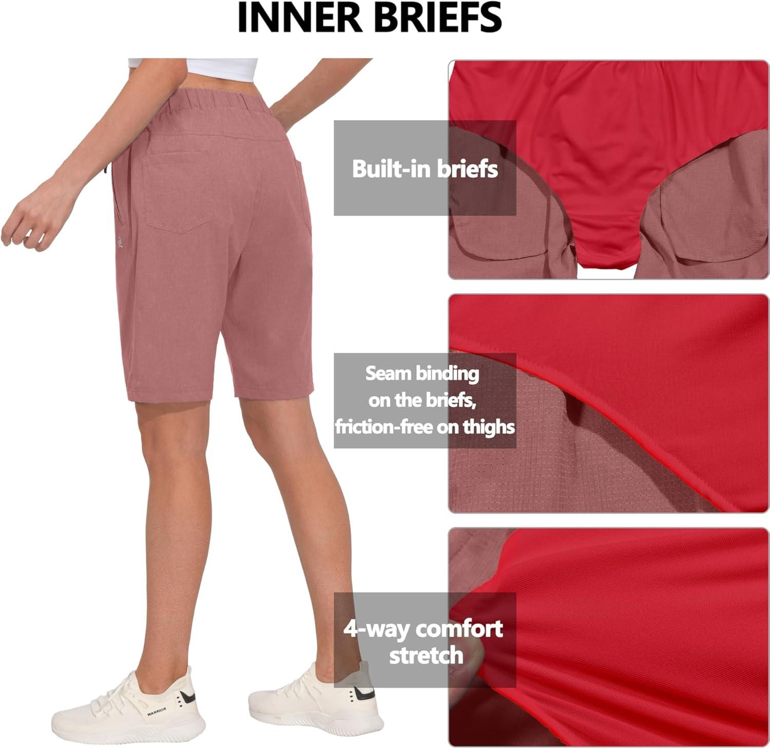 imageLittle Donkey Andy Womens Lightweight Breathable Hiking Shorts QuickDry Golf Shorts with Zipper Pockets AirHoles TechWatermelon Heather