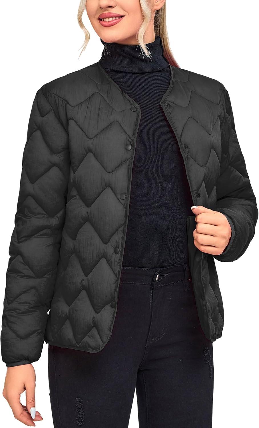 imageLittle Donkey Andy Womens Lightweight Puffer Jacket with Recycled Insulation Button Down Quilted CoatsBlack