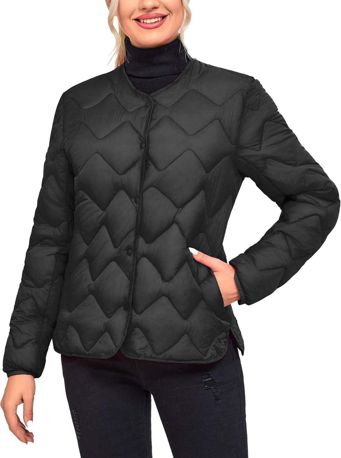 imageLittle Donkey Andy Womens Lightweight Puffer Jacket with Recycled Insulation Button Down Quilted CoatsBlack