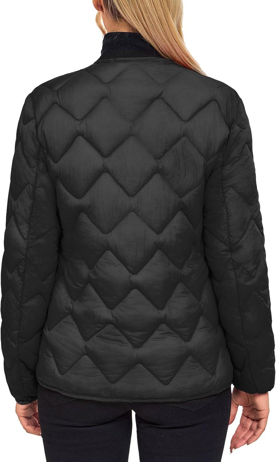 imageLittle Donkey Andy Womens Lightweight Puffer Jacket with Recycled Insulation Button Down Quilted CoatsBlack