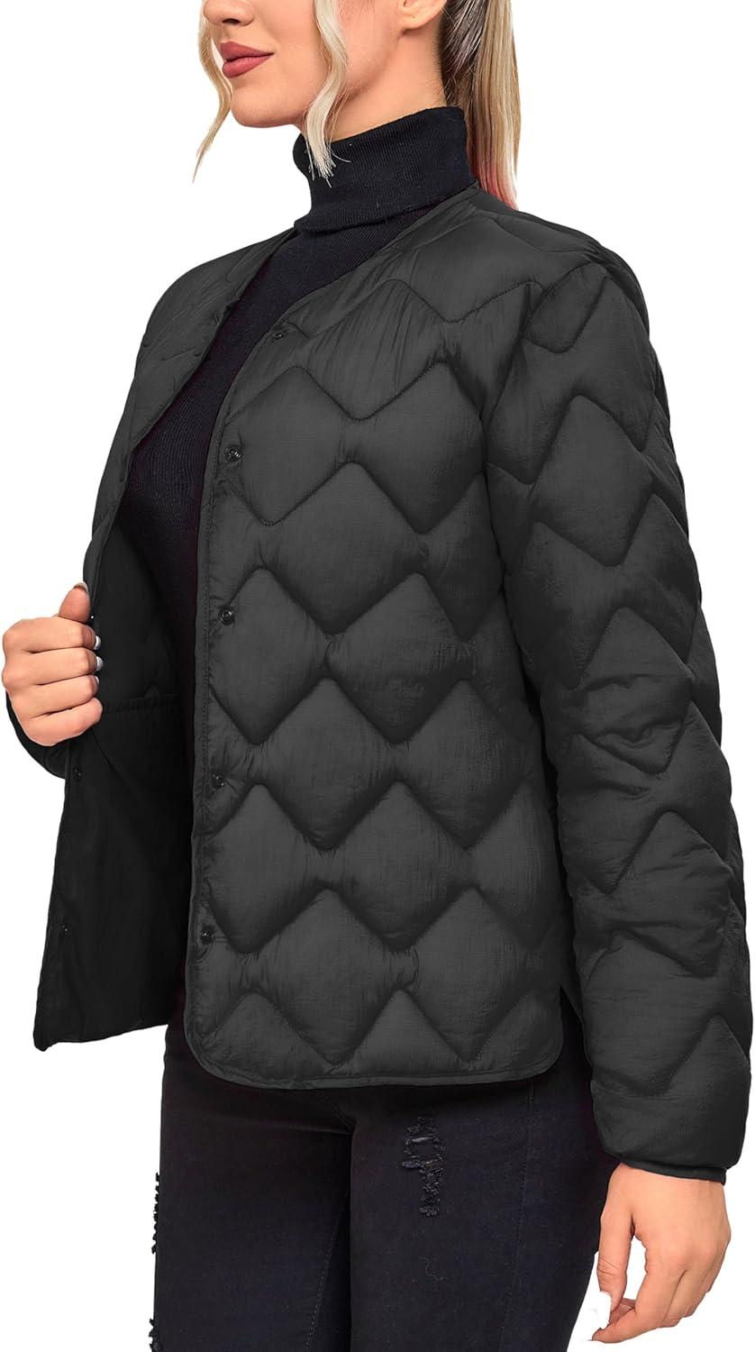 imageLittle Donkey Andy Womens Lightweight Puffer Jacket with Recycled Insulation Button Down Quilted CoatsBlack