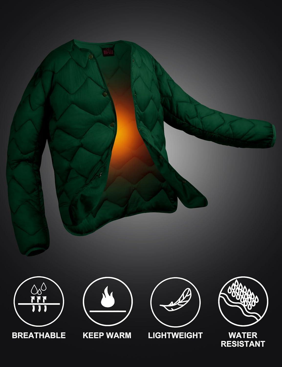 imageLittle Donkey Andy Womens Lightweight Puffer Jacket with Recycled Insulation Button Down Quilted CoatsGrass Green