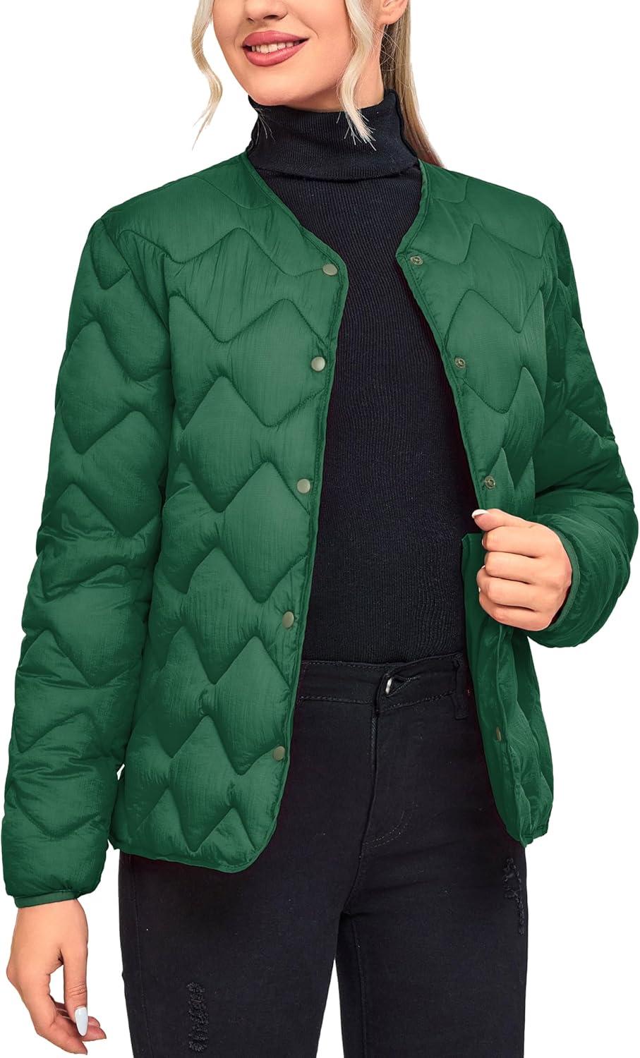 imageLittle Donkey Andy Womens Lightweight Puffer Jacket with Recycled Insulation Button Down Quilted CoatsGrass Green