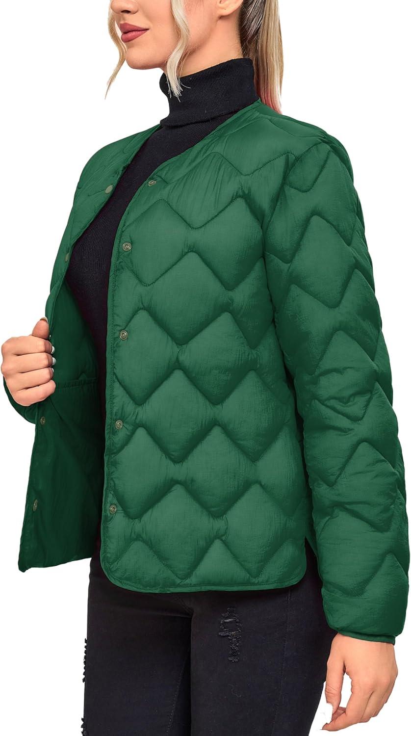 imageLittle Donkey Andy Womens Lightweight Puffer Jacket with Recycled Insulation Button Down Quilted CoatsGrass Green