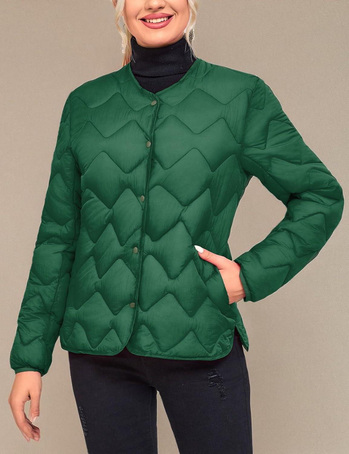 imageLittle Donkey Andy Womens Lightweight Puffer Jacket with Recycled Insulation Button Down Quilted CoatsGrass Green