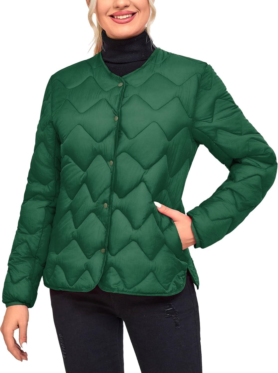 imageLittle Donkey Andy Womens Lightweight Puffer Jacket with Recycled Insulation Button Down Quilted CoatsGrass Green