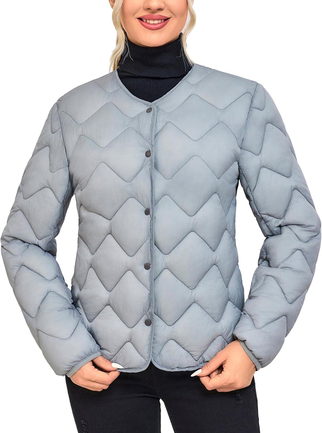 imageLittle Donkey Andy Womens Lightweight Puffer Jacket with Recycled Insulation Button Down Quilted CoatsLight Gray