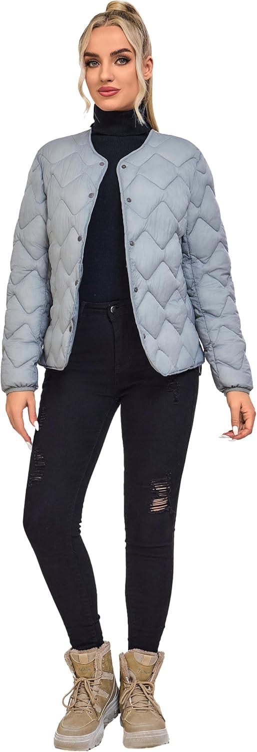 imageLittle Donkey Andy Womens Lightweight Puffer Jacket with Recycled Insulation Button Down Quilted CoatsLight Gray
