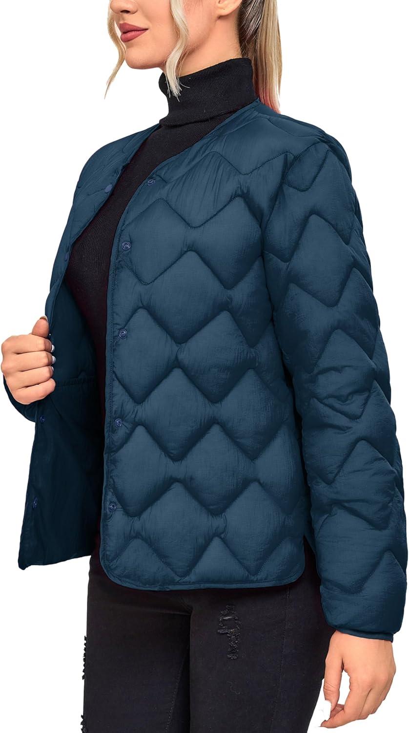 imageLittle Donkey Andy Womens Lightweight Puffer Jacket with Recycled Insulation Button Down Quilted CoatsNavy Blue