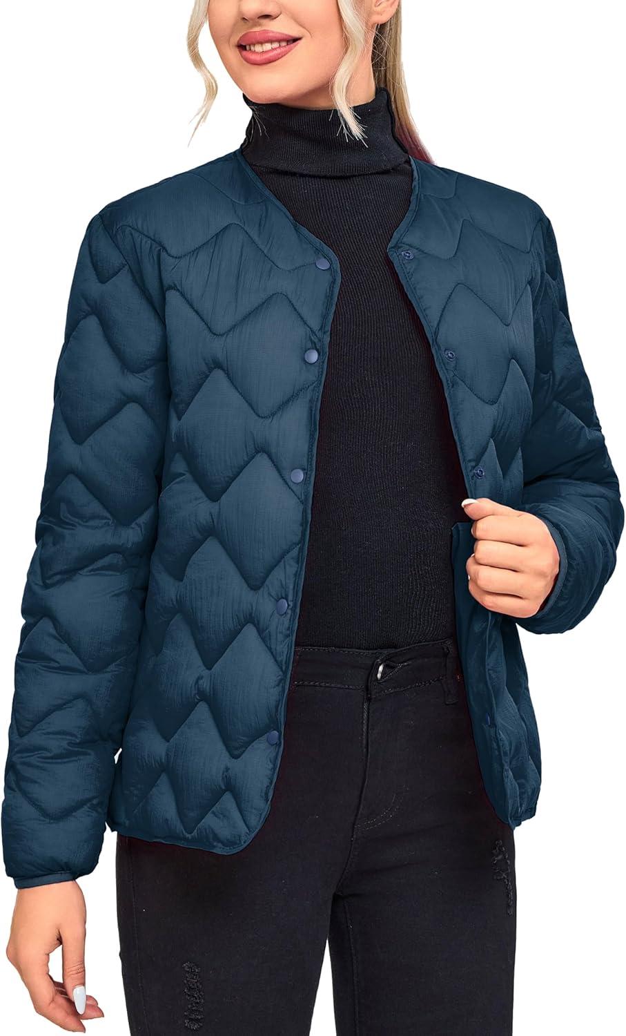 imageLittle Donkey Andy Womens Lightweight Puffer Jacket with Recycled Insulation Button Down Quilted CoatsNavy Blue