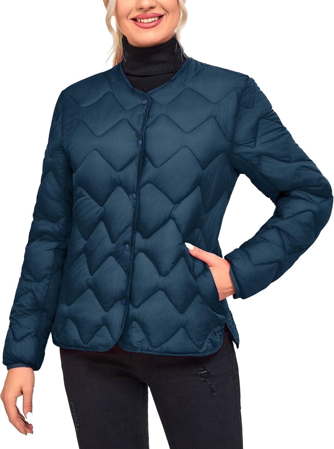 imageLittle Donkey Andy Womens Lightweight Puffer Jacket with Recycled Insulation Button Down Quilted CoatsNavy Blue