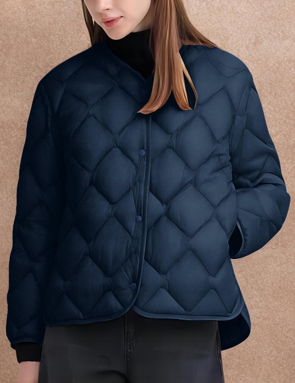 imageLittle Donkey Andy Womens Lightweight Puffer Jacket with Recycled Insulation Button Down Quilted CoatsNavy Blue