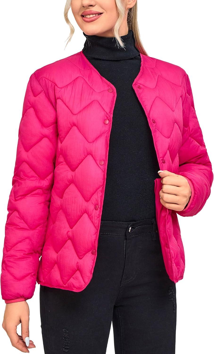 imageLittle Donkey Andy Womens Lightweight Puffer Jacket with Recycled Insulation Button Down Quilted CoatsRose