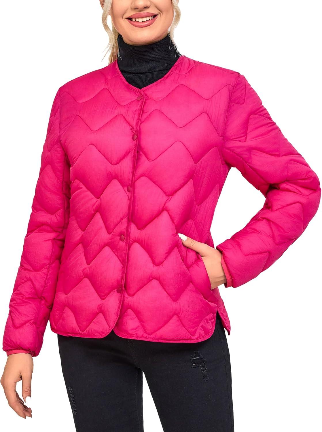 imageLittle Donkey Andy Womens Lightweight Puffer Jacket with Recycled Insulation Button Down Quilted CoatsRose