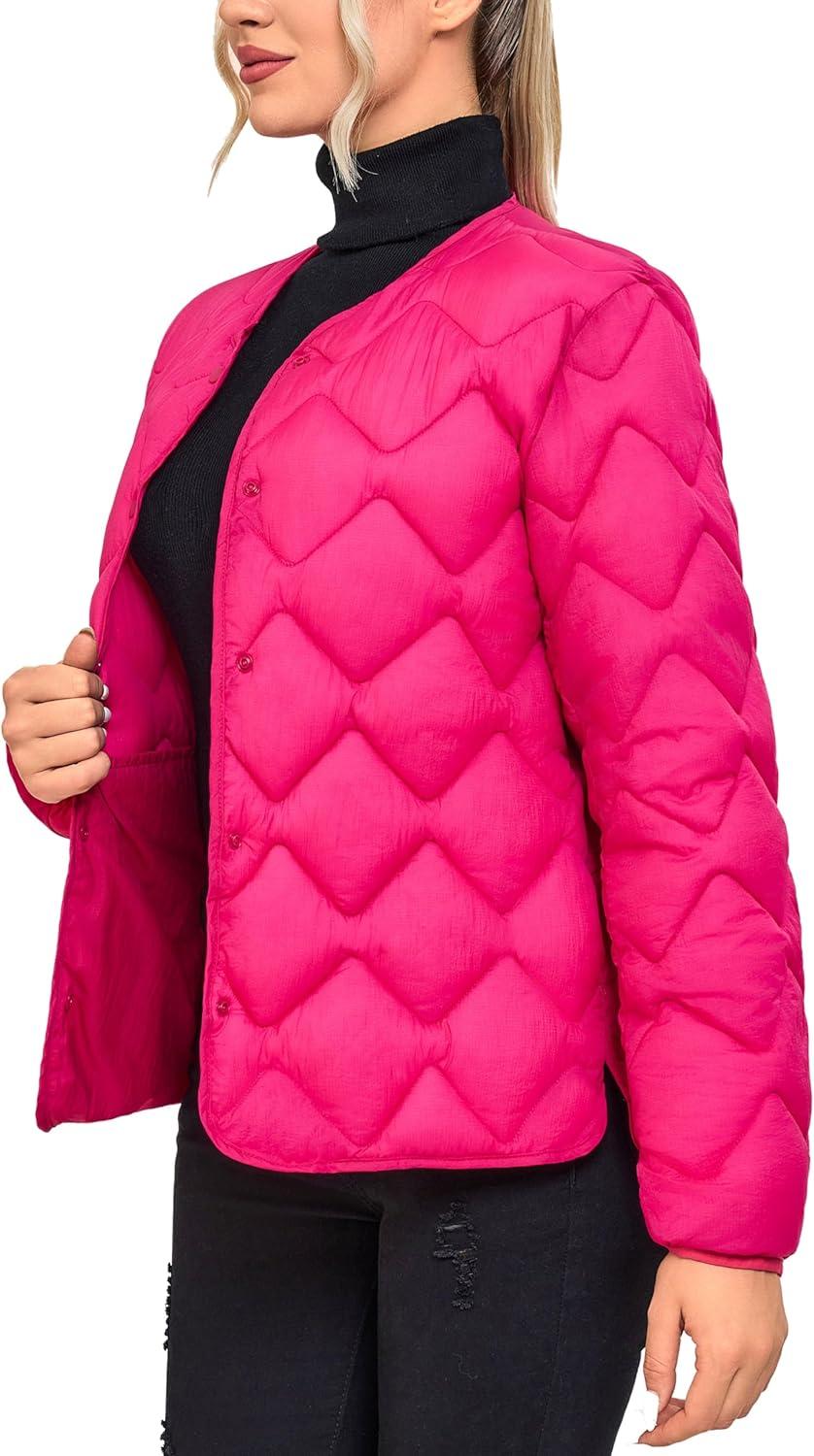 imageLittle Donkey Andy Womens Lightweight Puffer Jacket with Recycled Insulation Button Down Quilted CoatsRose