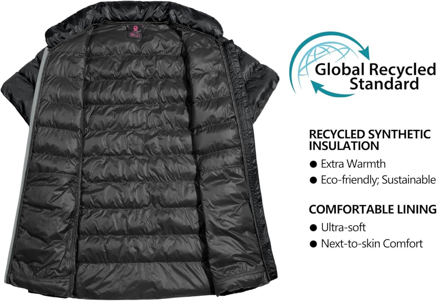 imageLittle Donkey Andy Womens Lightweight Short Sleeve Jacket Warm Windproof Puffer Vest for Travel Hiking Running