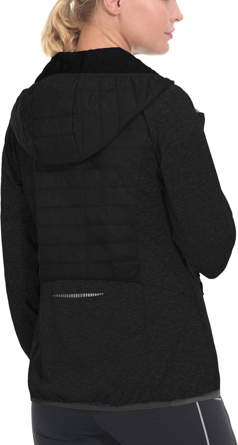 imageLittle Donkey Andy Womens Lightweight Thermal Running Jacket Hybrid Quilted Full Zip Golf Jacket with Hood1 Black