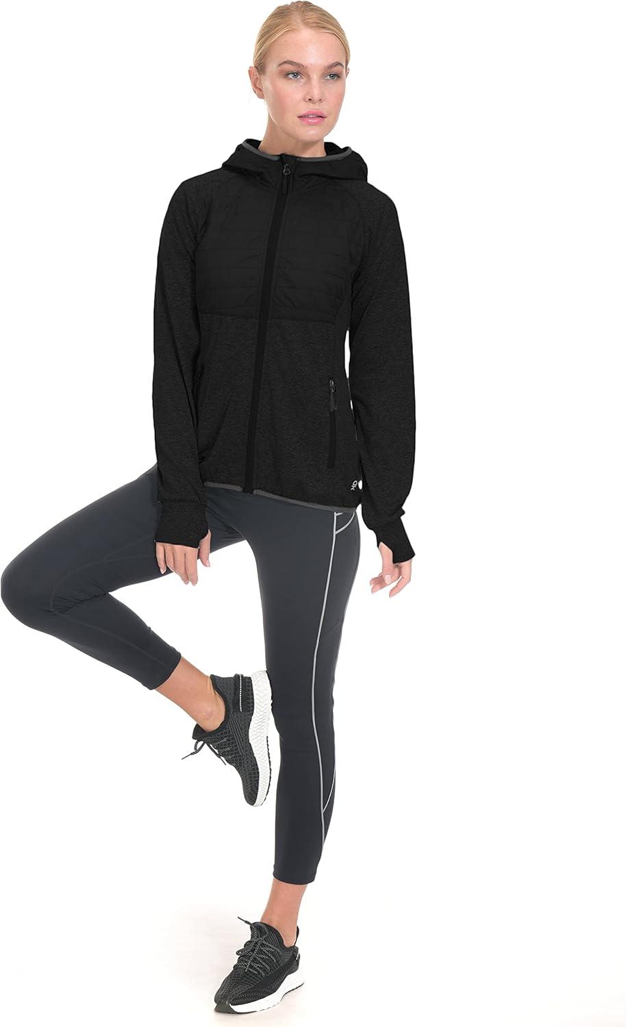 imageLittle Donkey Andy Womens Lightweight Thermal Running Jacket Hybrid Quilted Full Zip Golf Jacket with Hood1 Black
