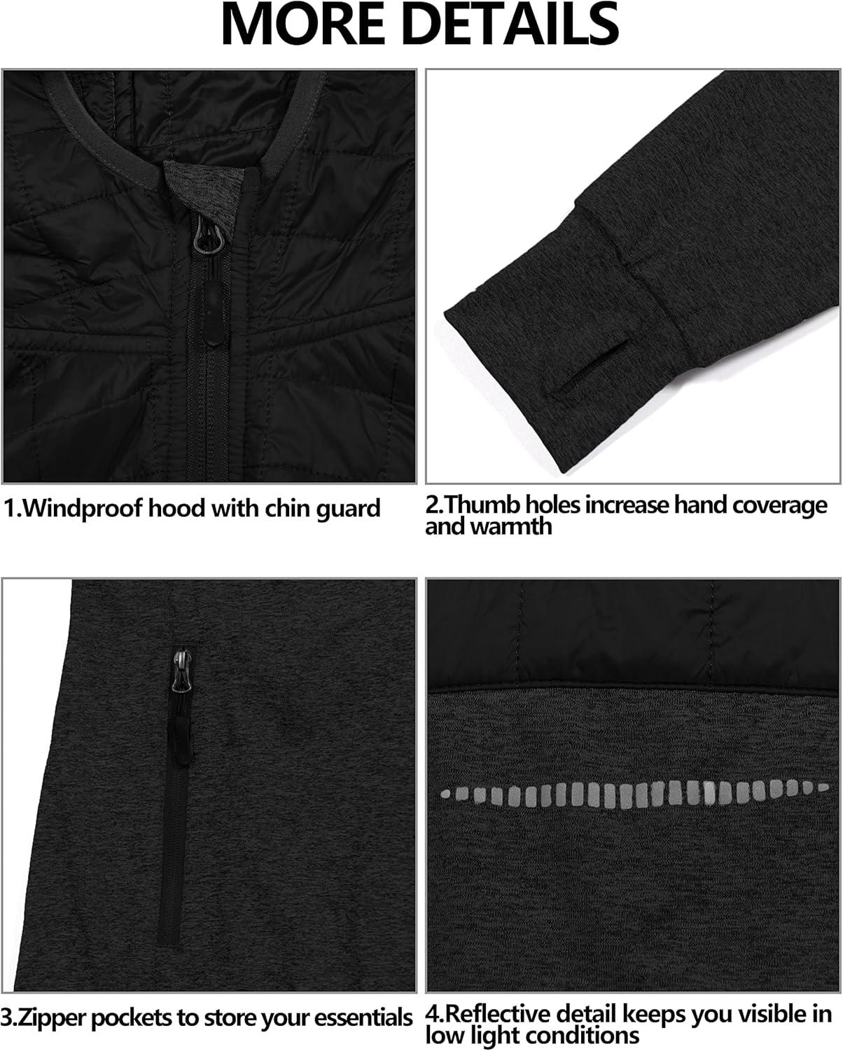imageLittle Donkey Andy Womens Lightweight Thermal Running Jacket Hybrid Quilted Full Zip Golf Jacket with Hood1 Black