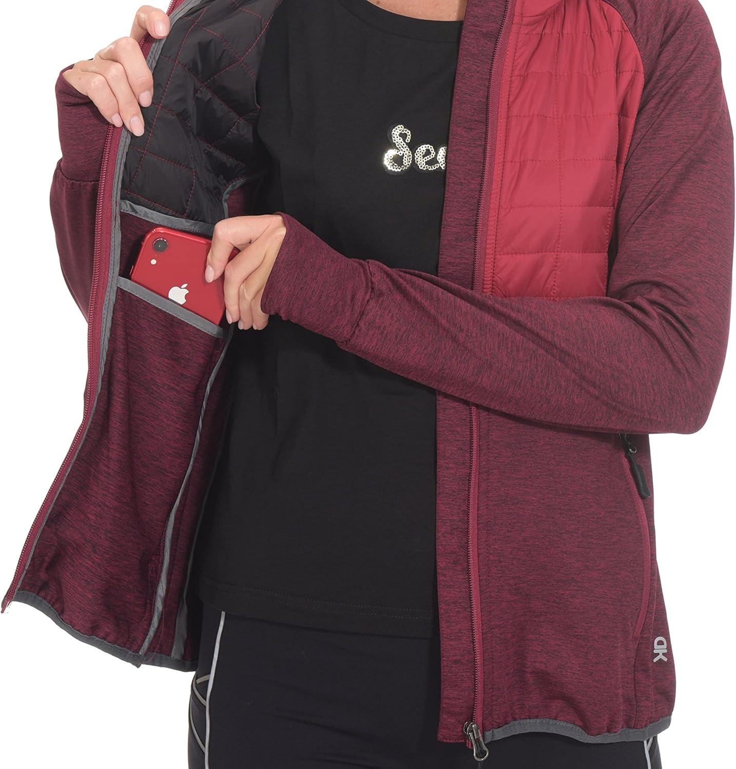 imageLittle Donkey Andy Womens Lightweight Thermal Running Jacket Hybrid Quilted Full Zip Golf Jacket with Hood3 Ruby
