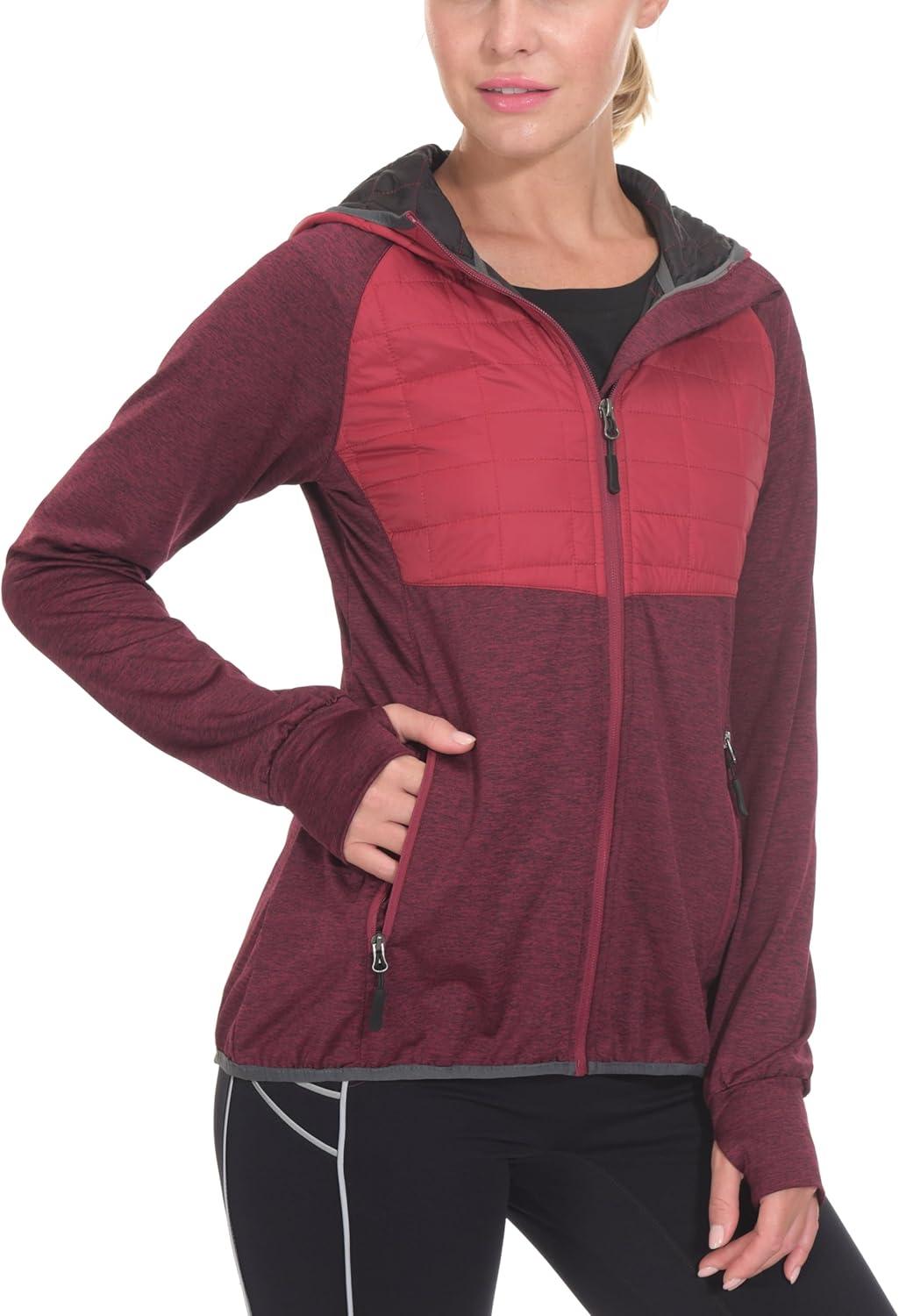 imageLittle Donkey Andy Womens Lightweight Thermal Running Jacket Hybrid Quilted Full Zip Golf Jacket with Hood3 Ruby