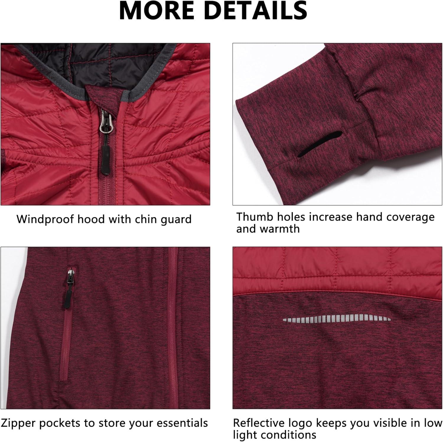 imageLittle Donkey Andy Womens Lightweight Thermal Running Jacket Hybrid Quilted Full Zip Golf Jacket with Hood3 Ruby