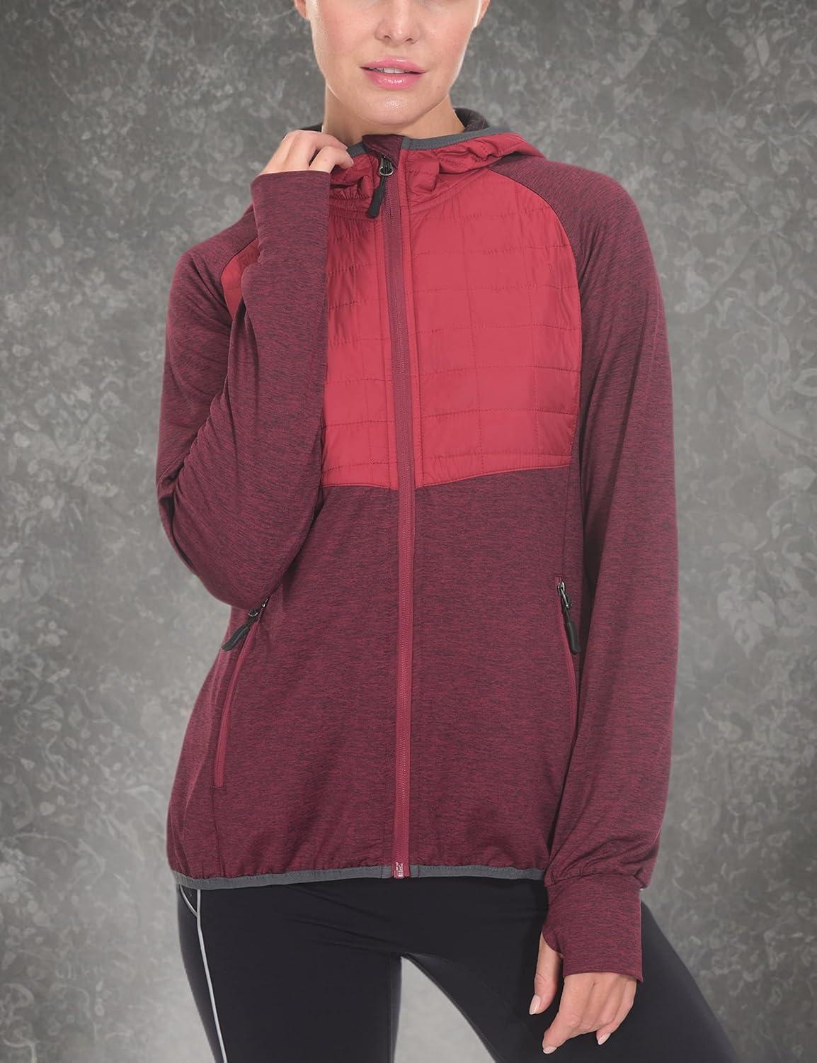 imageLittle Donkey Andy Womens Lightweight Thermal Running Jacket Hybrid Quilted Full Zip Golf Jacket with Hood3 Ruby