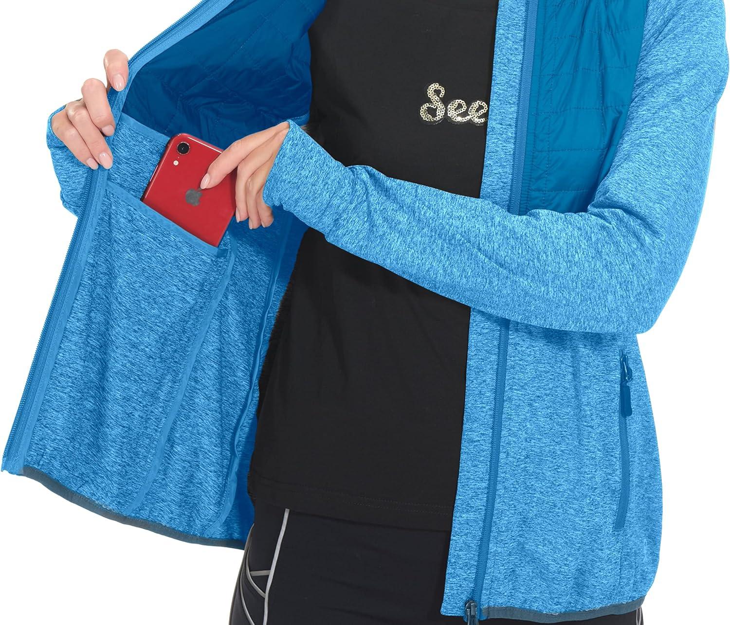 imageLittle Donkey Andy Womens Lightweight Thermal Running Jacket Hybrid Quilted Full Zip Golf Jacket with Hood5 Vivid Blue
